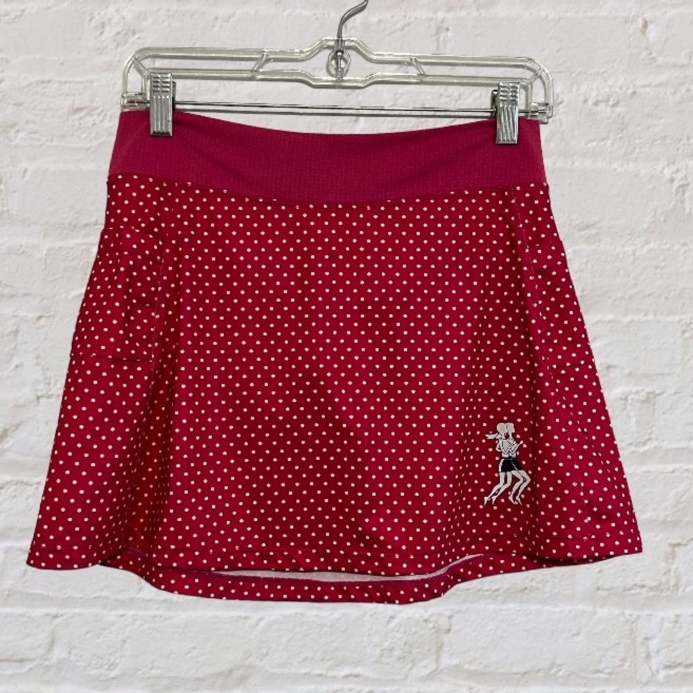 RunningSkirts Pink White Polkadot Athletic Running Skirt Skort With Briefs